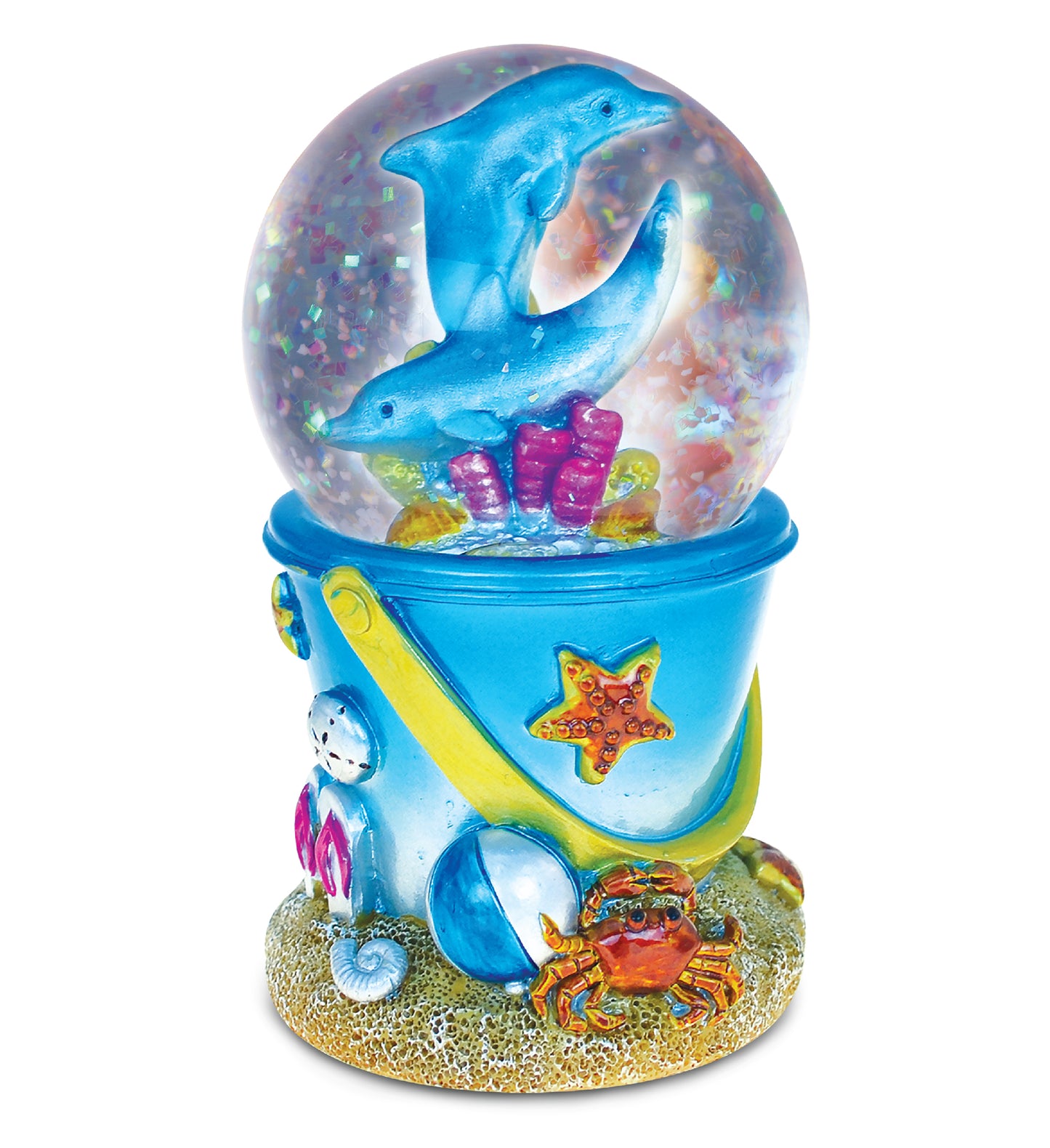 NAUTICAL DÃƒâ€°COR SNOW GLOBE - DOLPHIN SAND BUCKET (65MM)