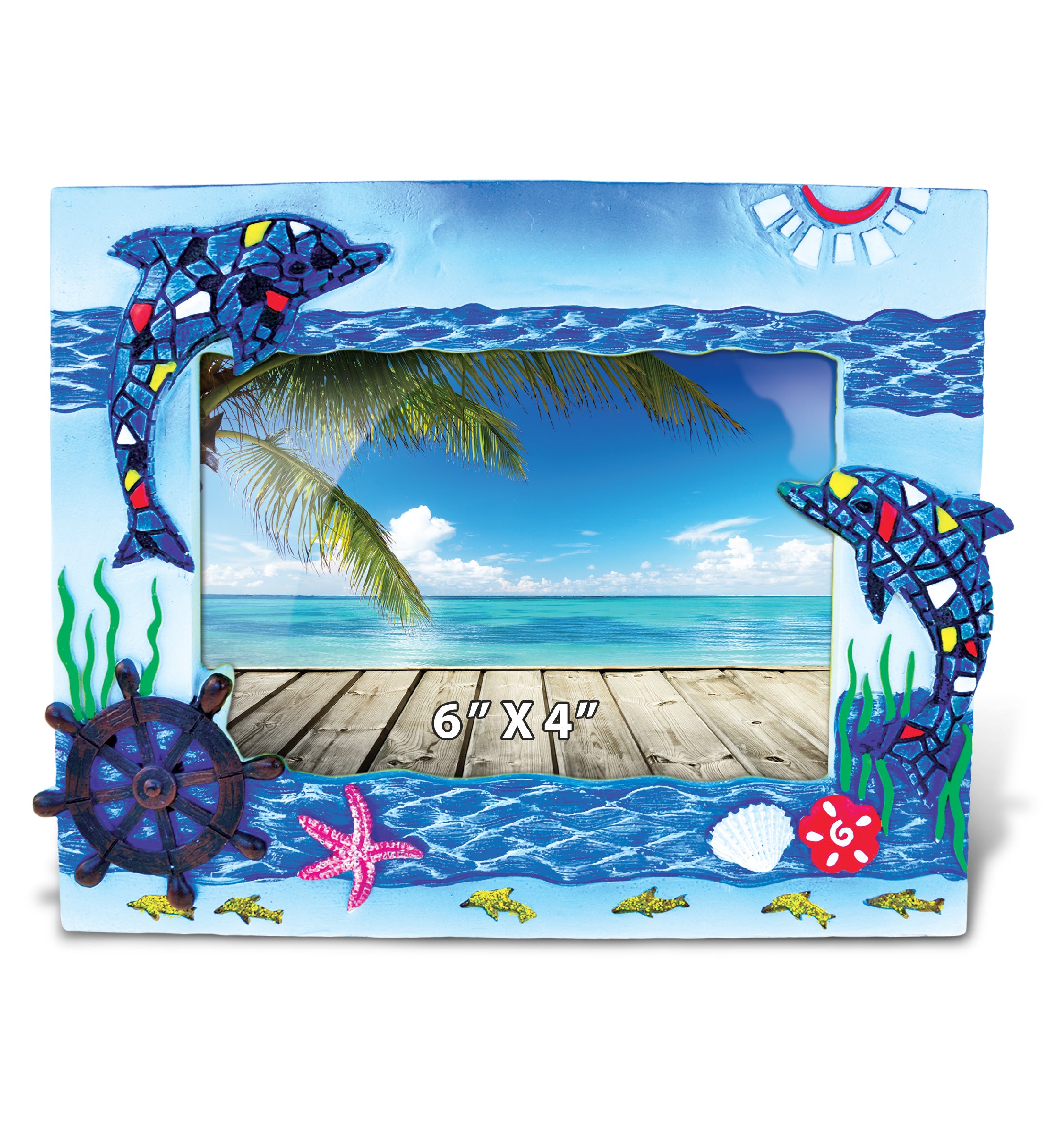 NAUTICAL PHOTO FRAME - DOLPHINS MOZAIC