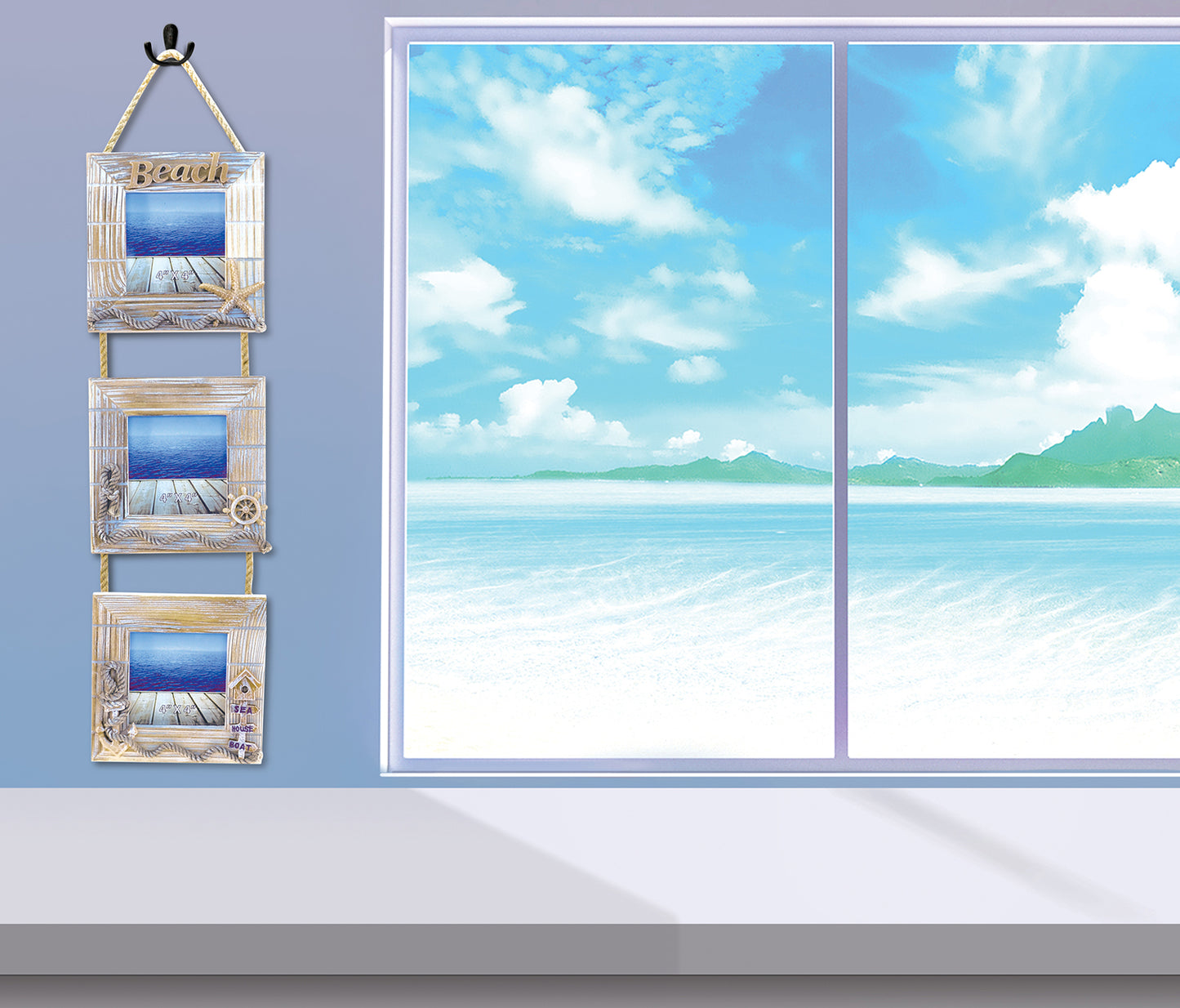 Baja Beach Hanging Wall Decor 3 Photo Frames 4 Inchx4 Inch - Nautical Decor
