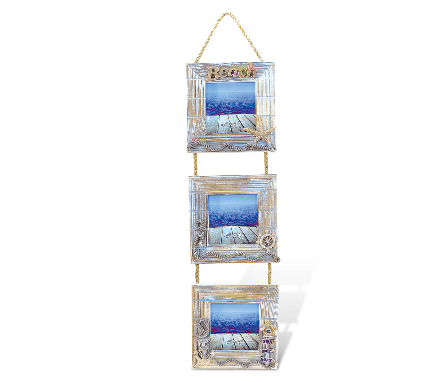 Baja Beach Hanging Wall Decor 3 Photo Frames 4 Inchx4 Inch - Nautical Decor
