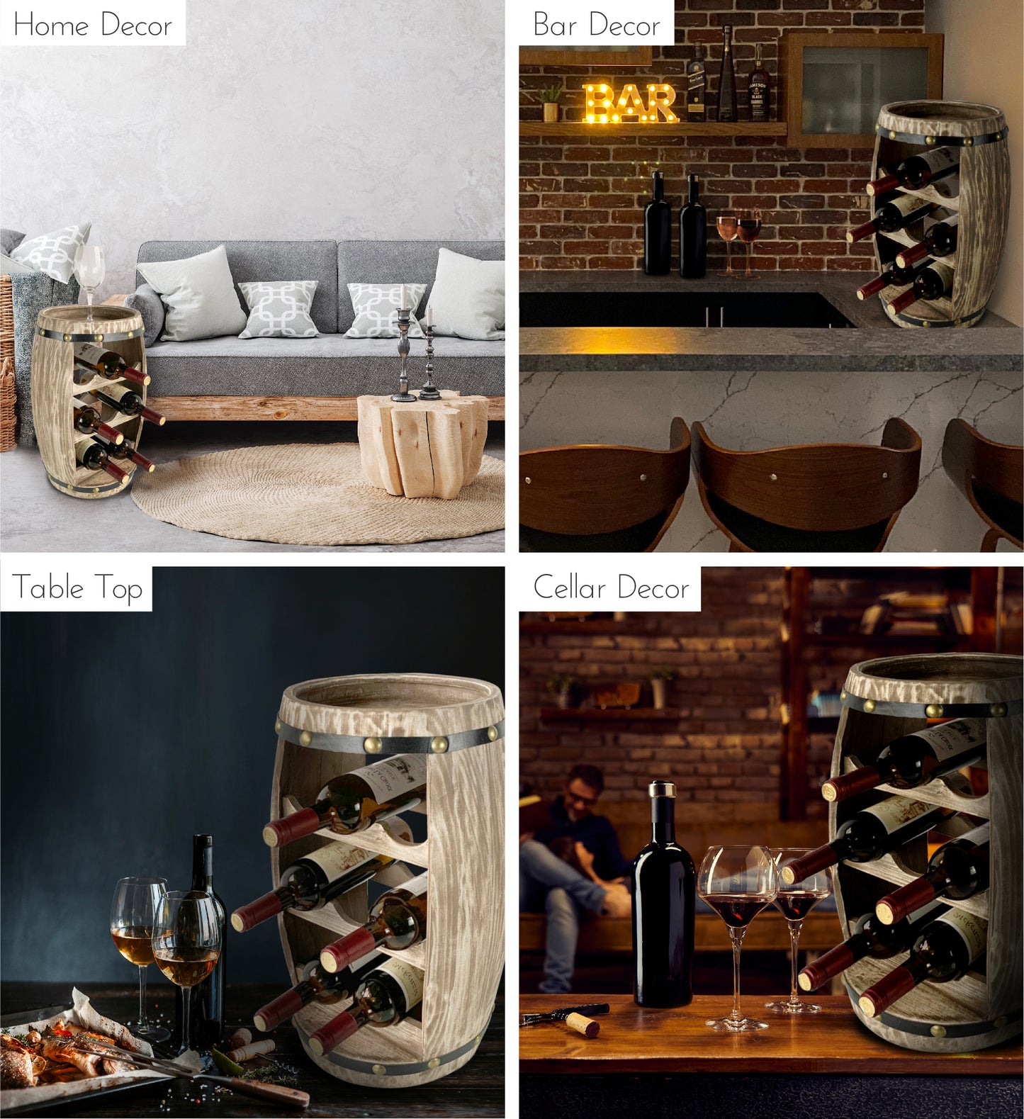 WINE DÉCOR - MODERN ALEXANDER - 8 BOTTLES WOODEN HOLDER - BARREL SHAPE