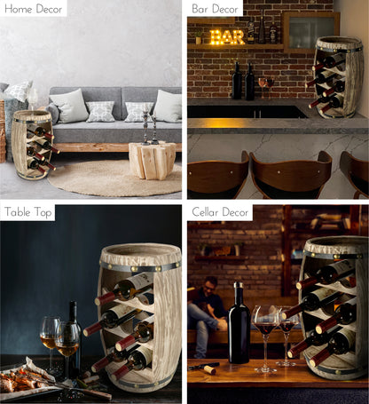 WINE DÉCOR - MODERN ALEXANDER - 8 BOTTLES WOODEN HOLDER - BARREL SHAPE
