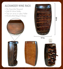 WINE DÉCOR - WALL ALEXANDER - 18 BOTTLES WOODEN HOLDER - BARREL SHAPE