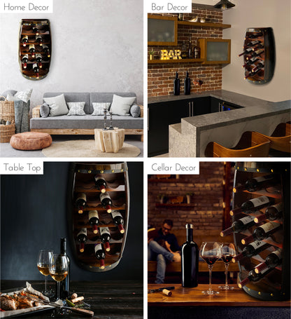WINE DÉCOR - WALL ALEXANDER - 18 BOTTLES WOODEN HOLDER - BARREL SHAPE