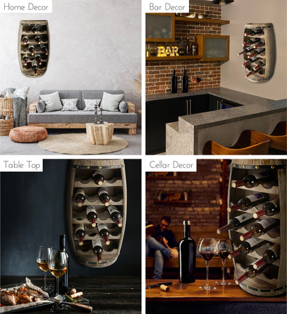WINE DÉCOR - MODERN WALL ALEXANDER - 18 BOTTLES WOODEN HOLDER - BARREL SHAPE