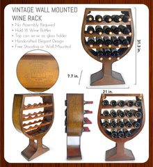 WINE DÉCOR - VINTAGE WALL MOUNTED WINE RACK WINE GLASS SHAPE - 18 BOTTLES
