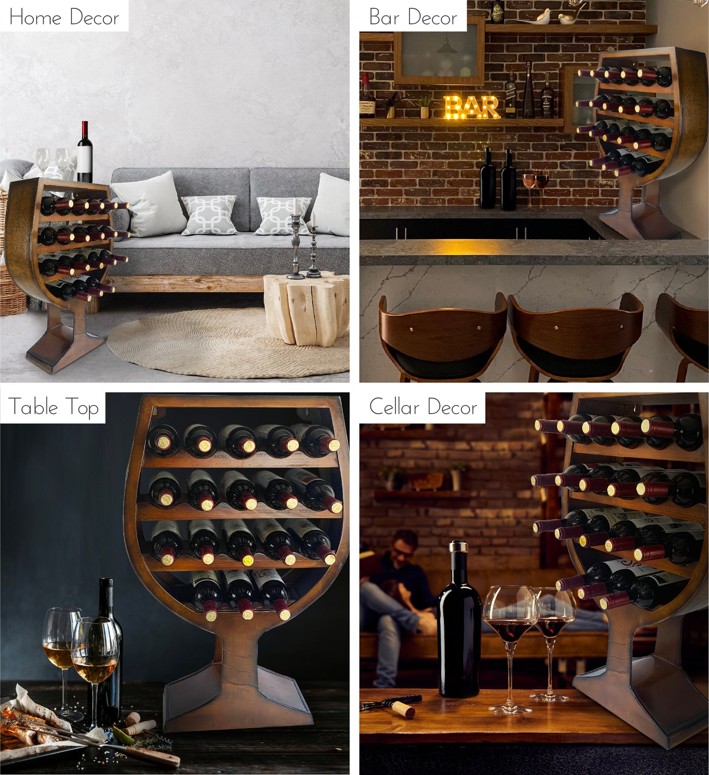 WINE DÉCOR - VINTAGE WALL MOUNTED WINE RACK WINE GLASS SHAPE - 18 BOTTLES