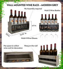 WINE DÉCOR - GREY MODERN WALL MOUNTED WINE RACK - 5 BOTTLES