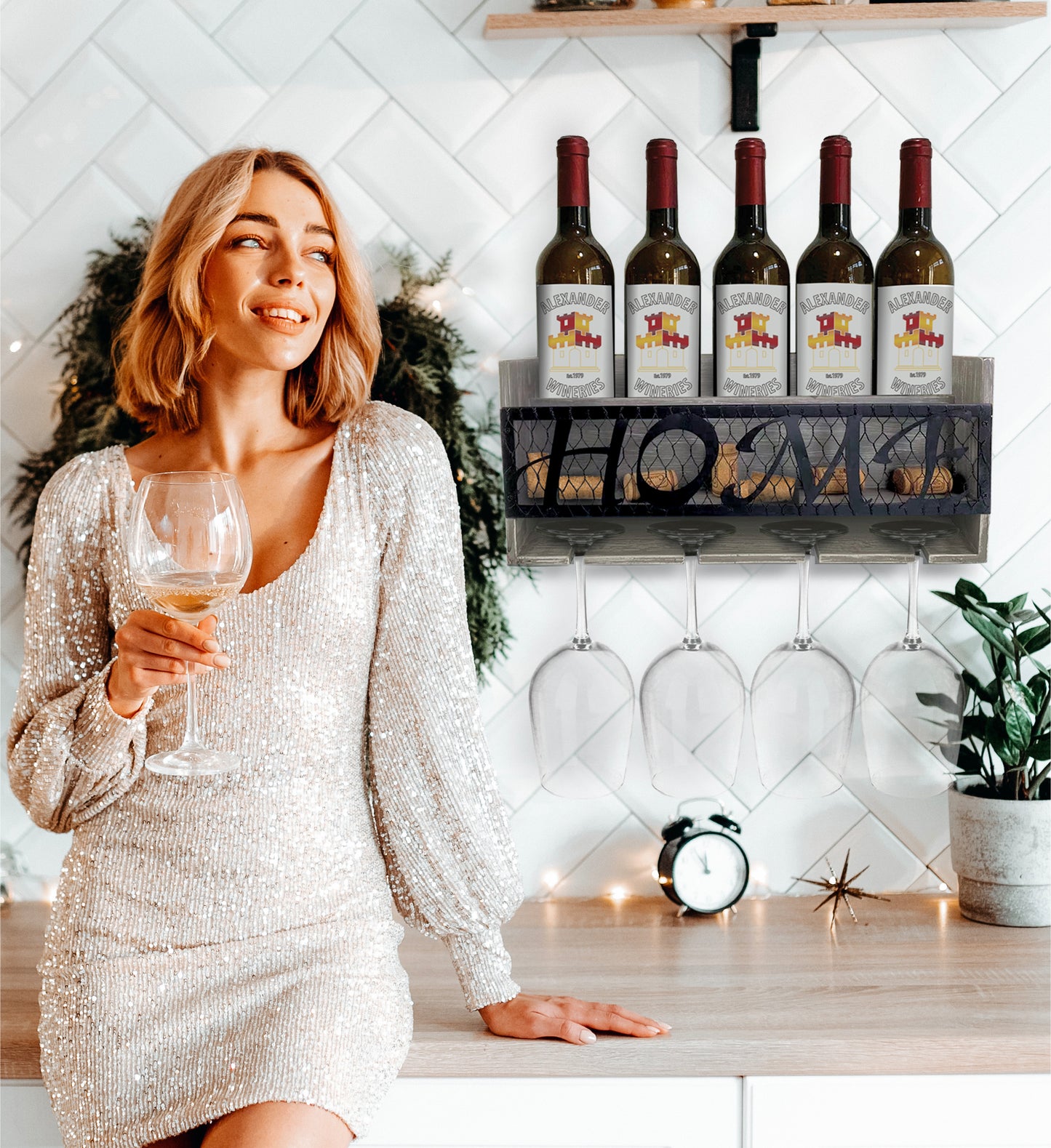 WINE DÉCOR - GREY MODERN WALL MOUNTED WINE RACK - 5 BOTTLES