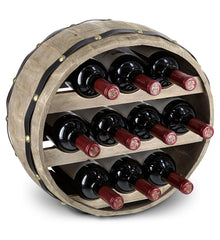 WINE DÉCOR - NATURAL WOOD INDUSTRIAL WALL MOUNTED BARREL WINE RACK - 10 BOTTLES