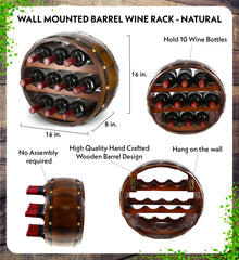 WINE DÉCOR - VINTAGE WALL MOUNTED BARREL WINE RACK - 10 BOTTLES