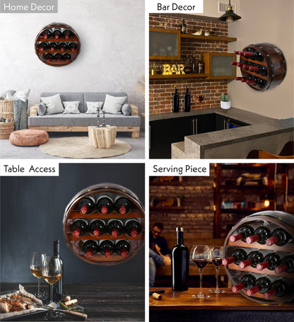 WINE DÉCOR - VINTAGE WALL MOUNTED BARREL WINE RACK - 10 BOTTLES