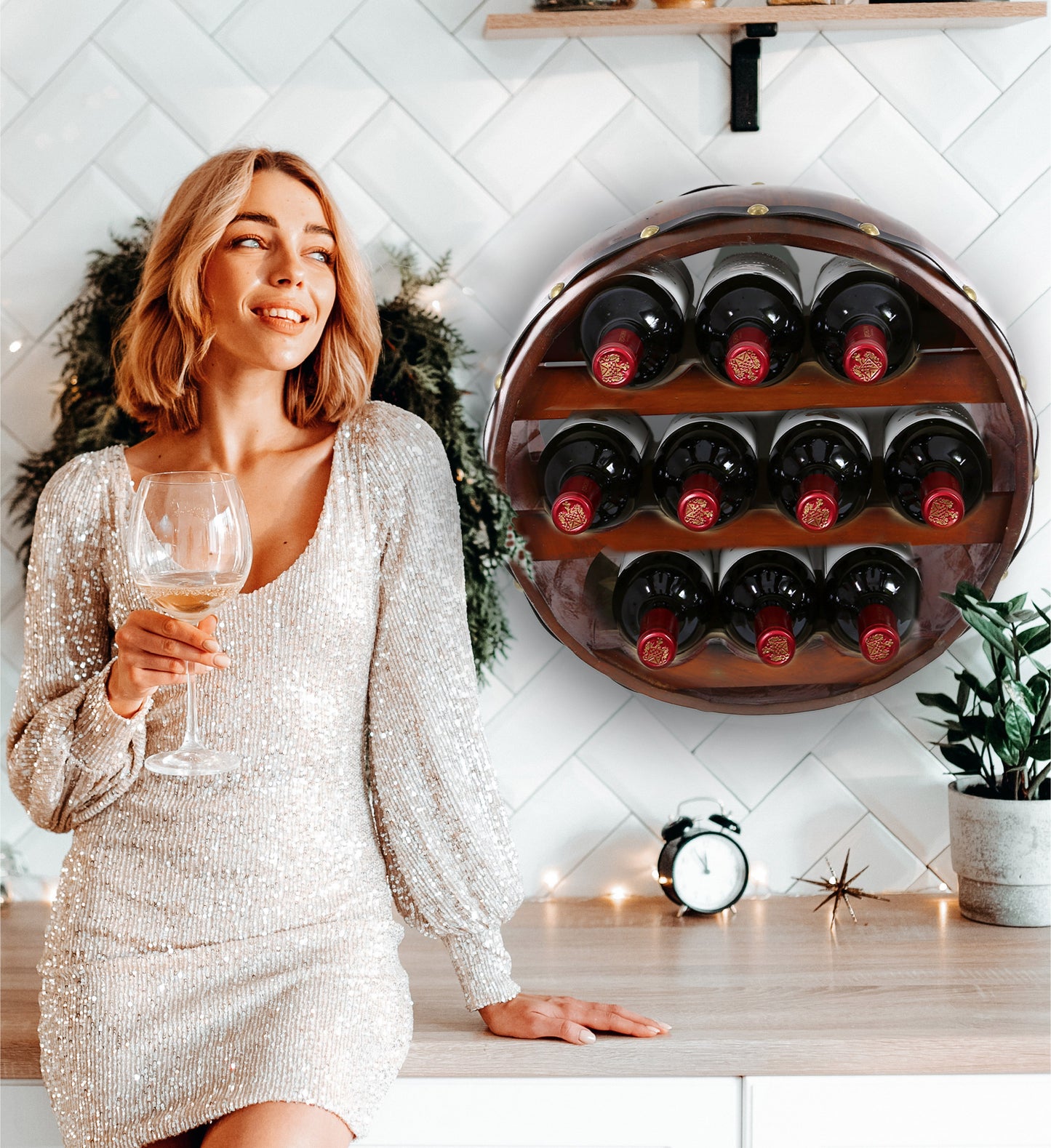WINE DÉCOR - VINTAGE WALL MOUNTED BARREL WINE RACK - 10 BOTTLES