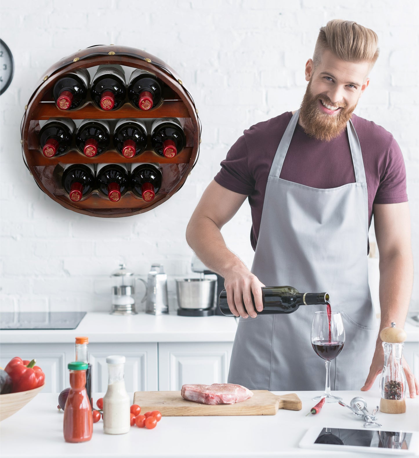WINE DÉCOR - VINTAGE WALL MOUNTED BARREL WINE RACK - 10 BOTTLES