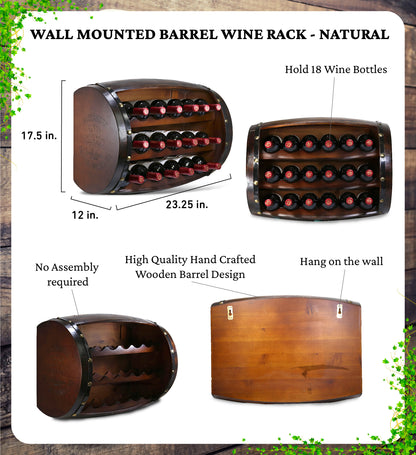 WINE DÉCOR - WALL NAPOLEON - 18 BOTTLES WOODEN HOLDER - BARREL SHAPE