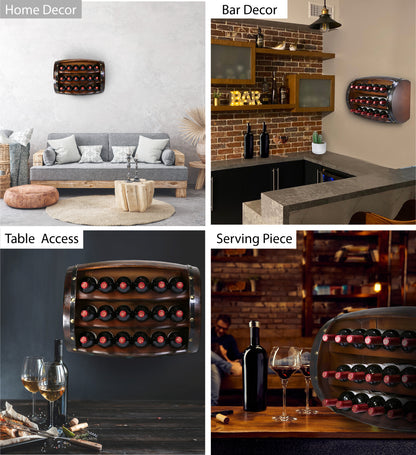 WINE DÉCOR - WALL NAPOLEON - 18 BOTTLES WOODEN HOLDER - BARREL SHAPE