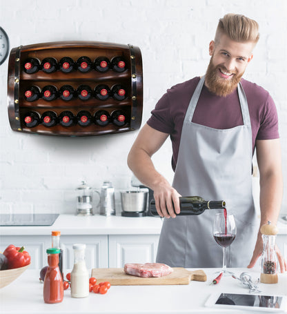 WINE DÉCOR - WALL NAPOLEON - 18 BOTTLES WOODEN HOLDER - BARREL SHAPE