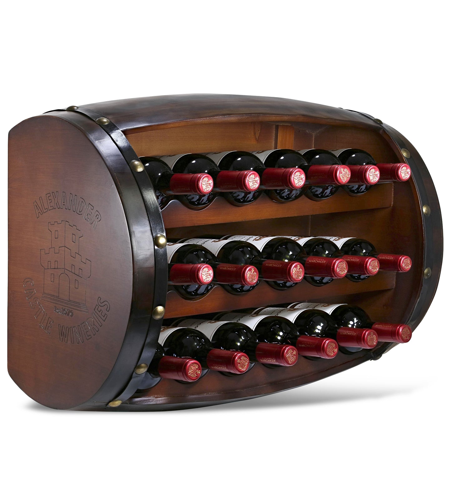 WINE DÉCOR - WALL NAPOLEON - 18 BOTTLES WOODEN HOLDER - BARREL SHAPE