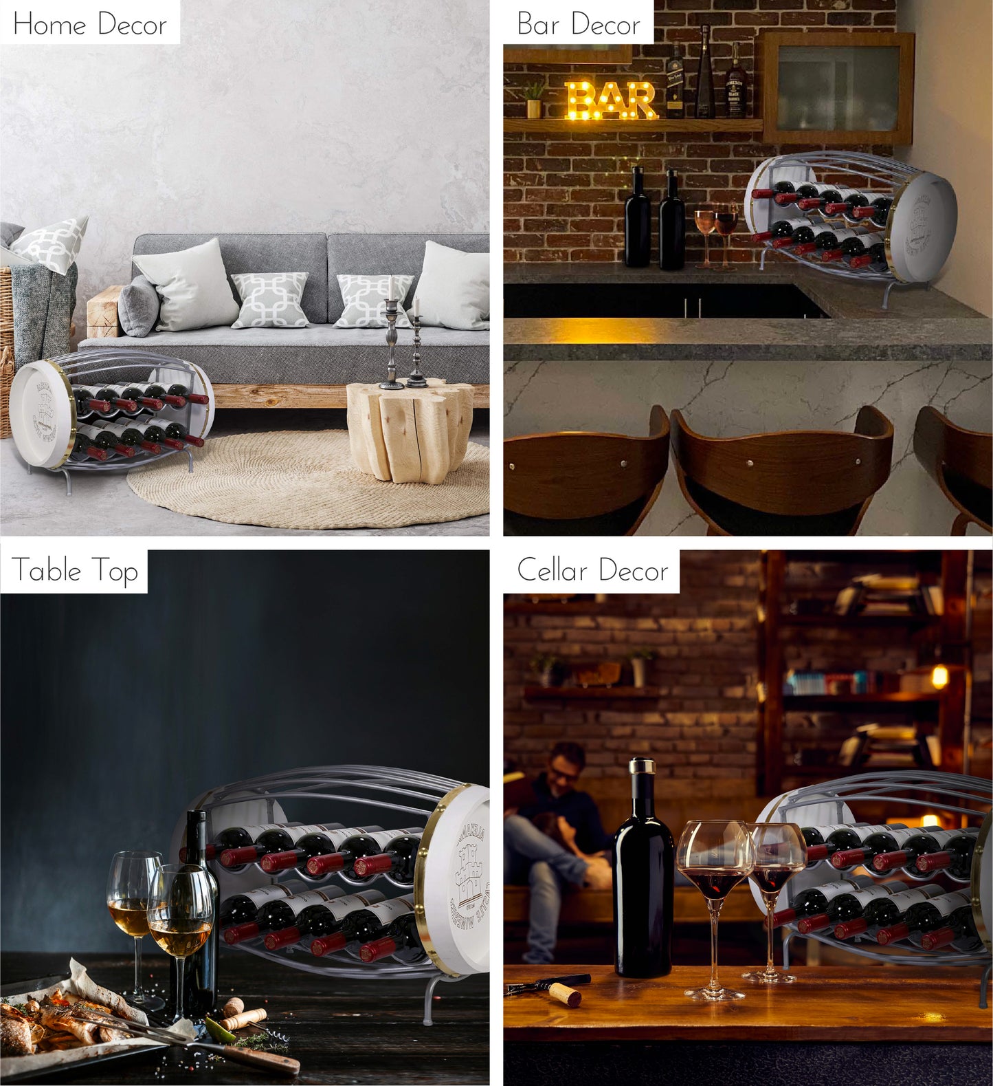 WINE DÉCOR - NAPOLEON - 10 BOTTLES METAL HOLDER - BARREL SHAPE