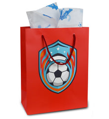 DolliBu Soccer Gift Bags with Tissue Paper, 12 Pc Set