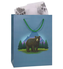 DolliBu Black Bear Large Gift Bags with Tissue Paper, 12 Pc Set