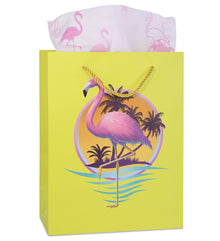 DolliBu Flamingo Large Gift Bags with Tissue Paper, 12 Pc Set