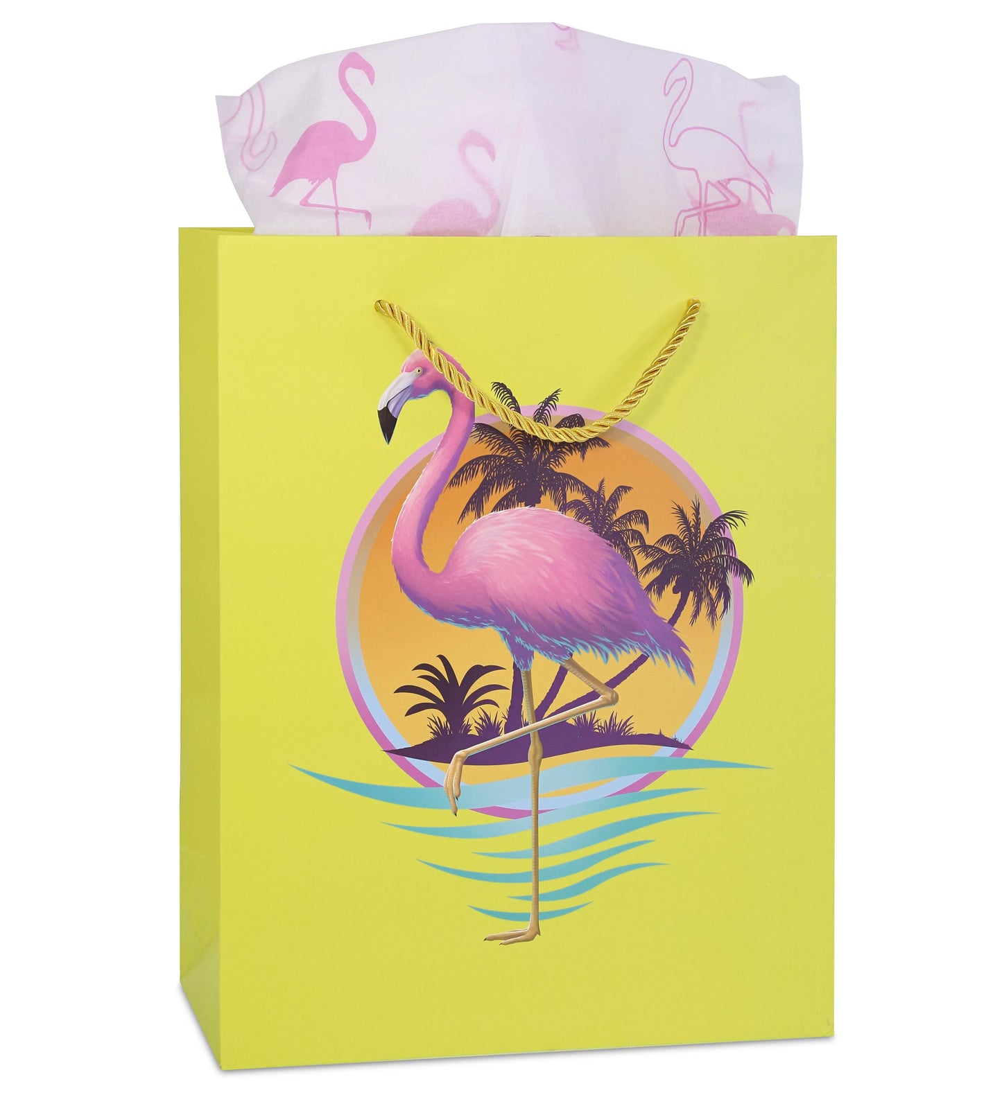 DolliBu Flamingo Large Gift Bags with Tissue Paper, 12 Pc Set