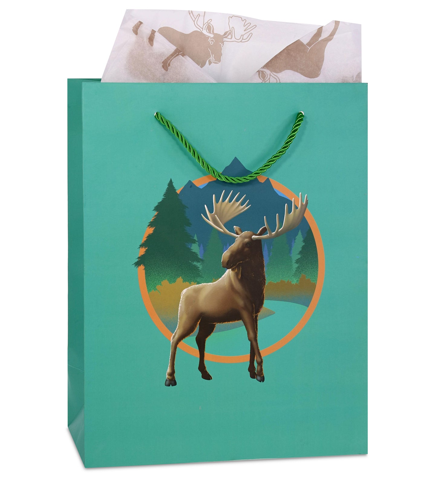 DolliBu Moose Large Gift Bags with Tissue Paper, 12 Pc Set