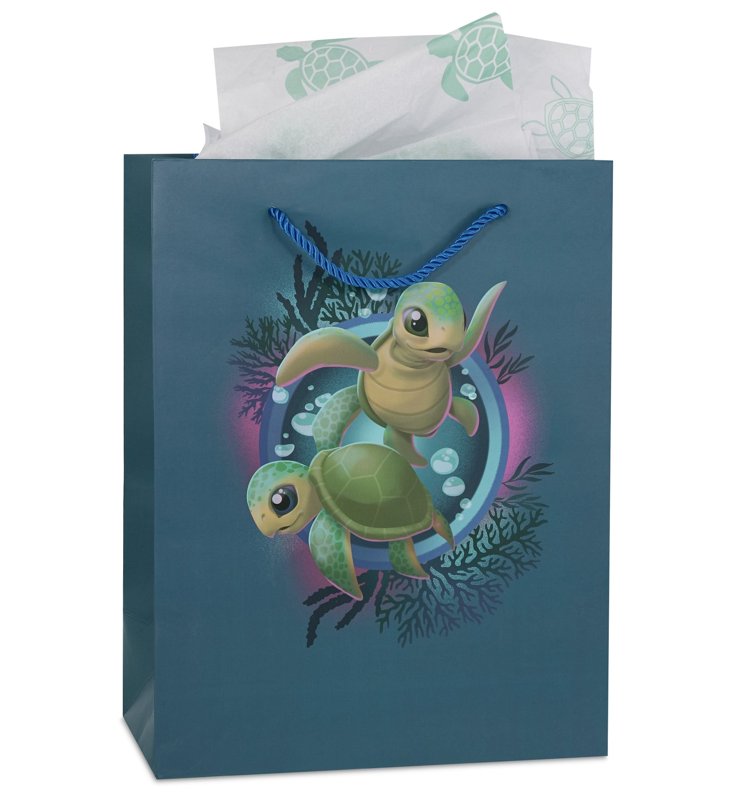 DolliBu Sea Turtle Large Gift Bags with Tissue Paper, 12 Pc Set