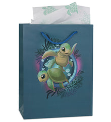 DolliBu Sea Turtle Large Gift Bags with Tissue Paper, 12 Pc Set