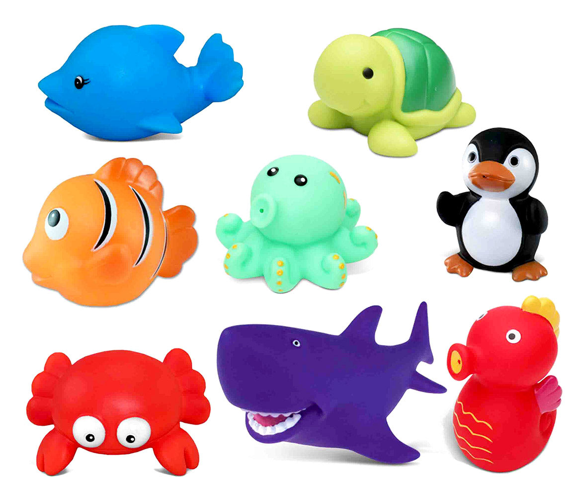  Bath Buddies Ocean Toys - Crab, Dolphin, Fish, Turtle, Shark, Octopus, Sea Horse, Penguin : 3" - Set of 8