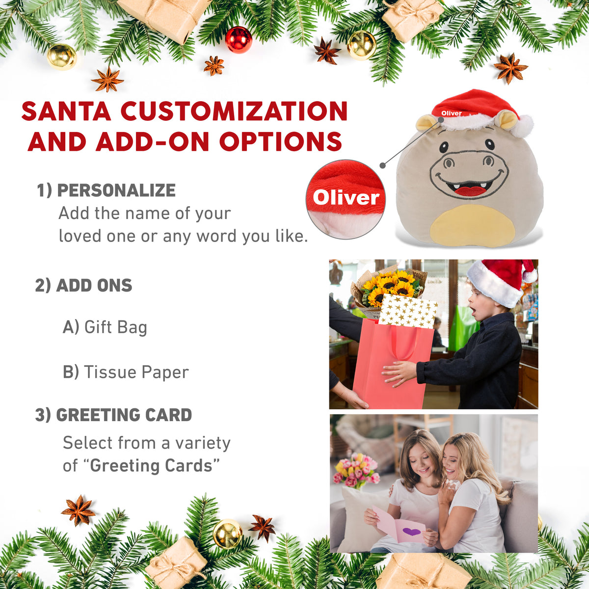 SNUG-MOOSHIES PLUSH - HIPPO 10" WITH SANTA DRESS UP