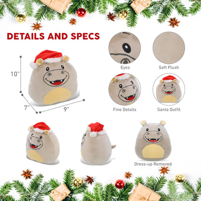 SNUG-MOOSHIES PLUSH - HIPPO 10" WITH SANTA DRESS UP