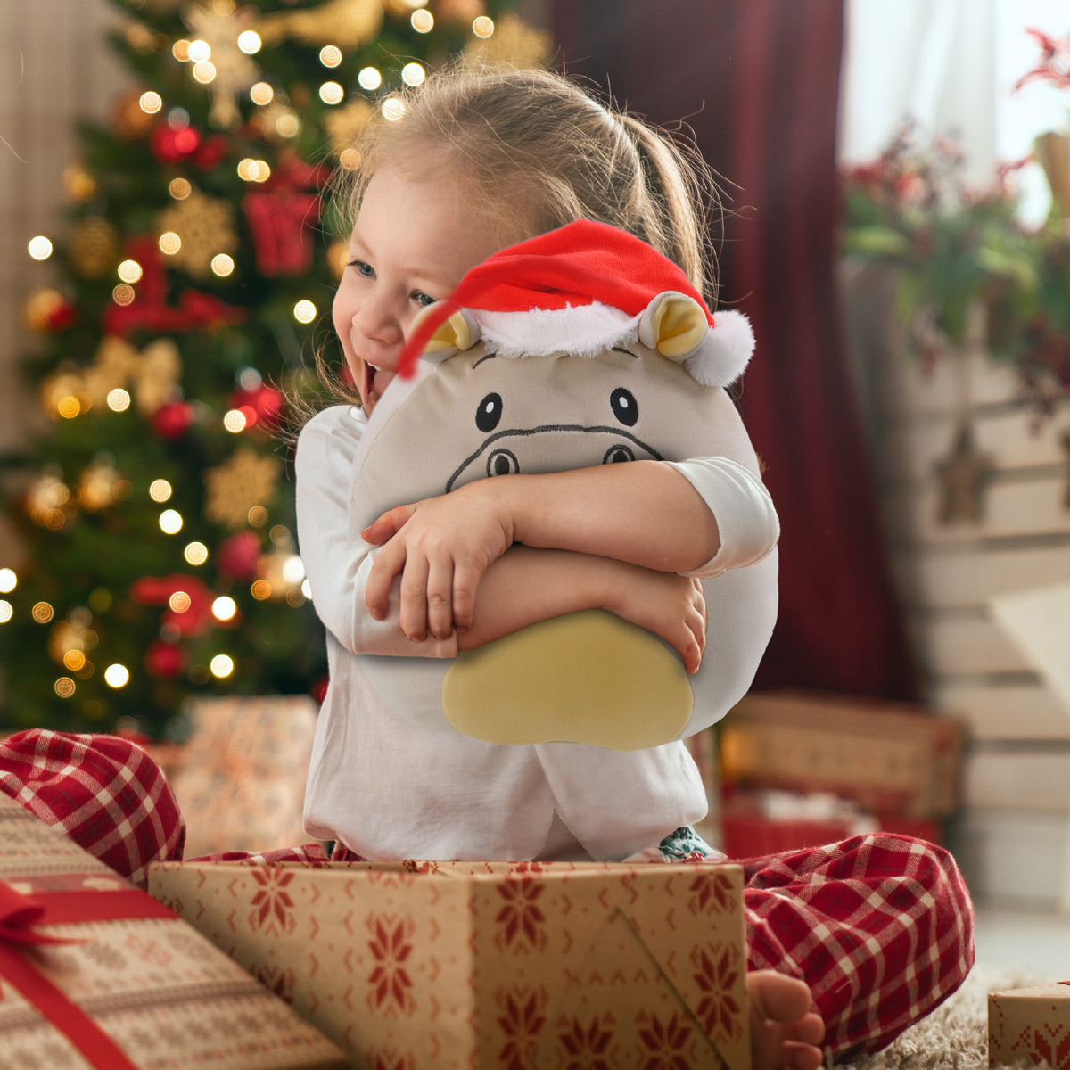 SNUG-MOOSHIES PLUSH - HIPPO 10" WITH SANTA DRESS UP