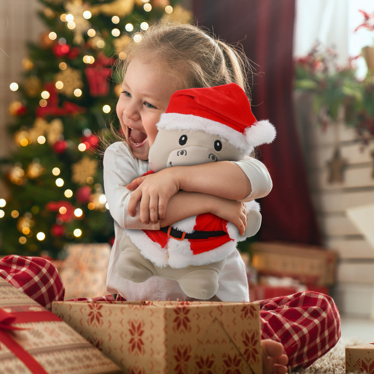 SNUG-MOOSHIES PLUSH - STANDING HIPPO 10" WITH SANTA DRESS UP