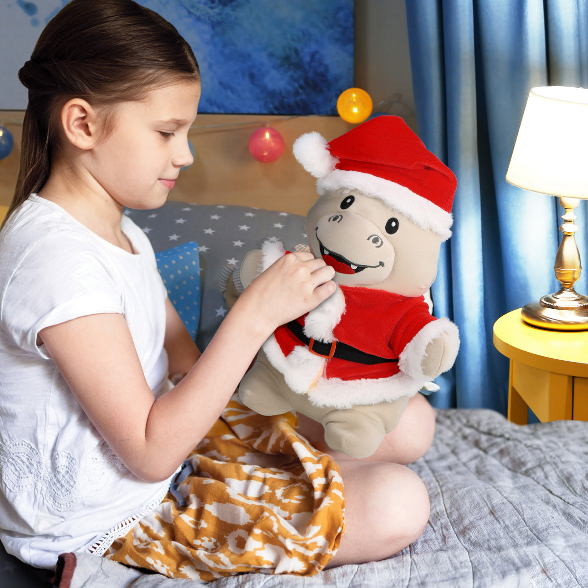 SNUG-MOOSHIES PLUSH - STANDING HIPPO 10" WITH SANTA DRESS UP