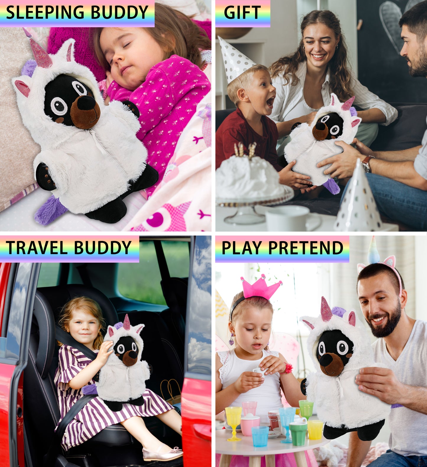 SNUG-MOOSHIES PLUSH - STANDING BLACK BEAR with Unicorn Dress Up