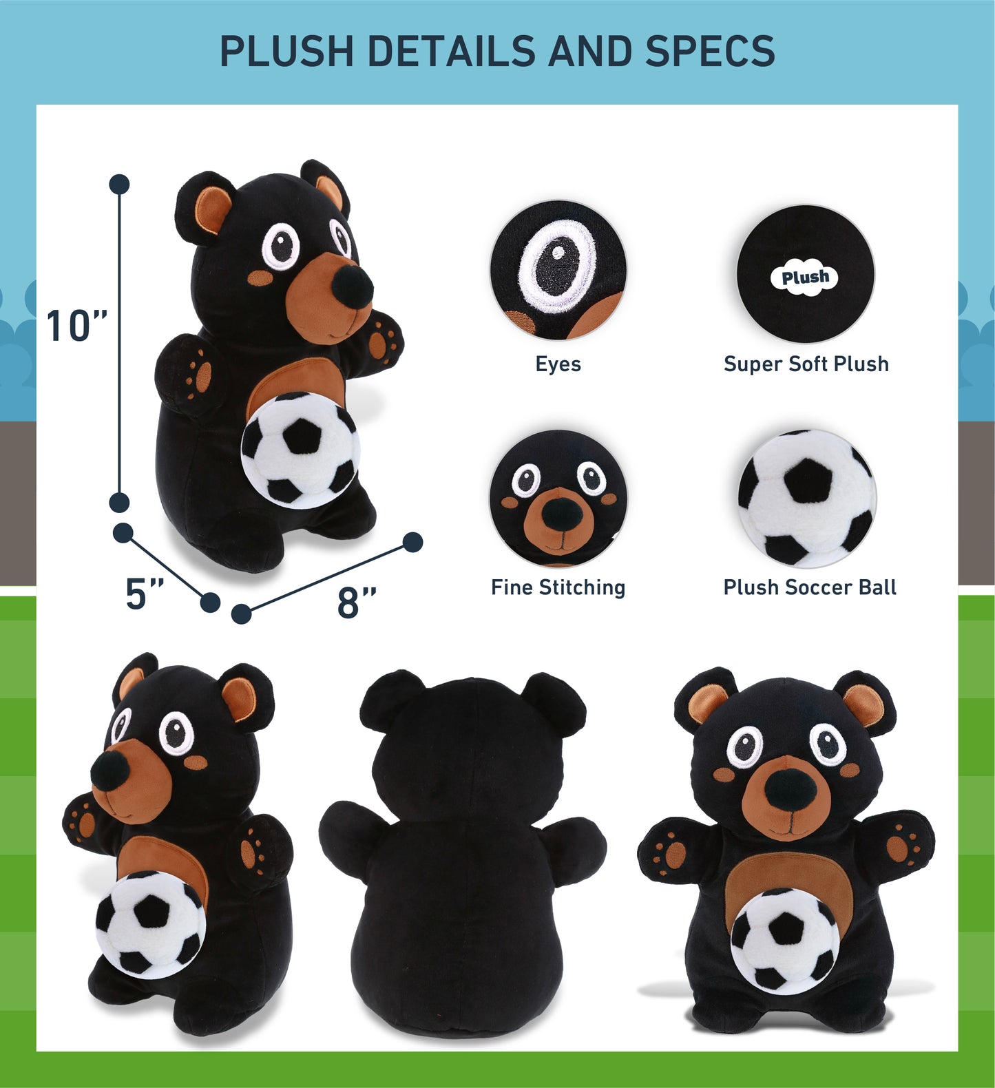 SNUG-MOOSHIES PLUSH - STANDING BLACK BEAR with Soccer Plush