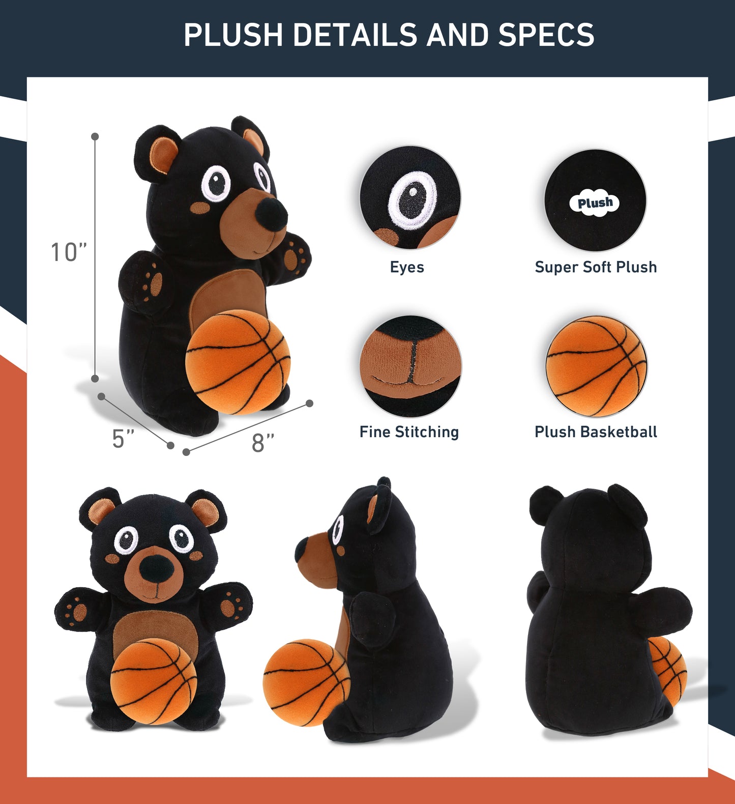 SNUG-MOOSHIES PLUSH - STANDING BLACK BEAR with Basketball Plush