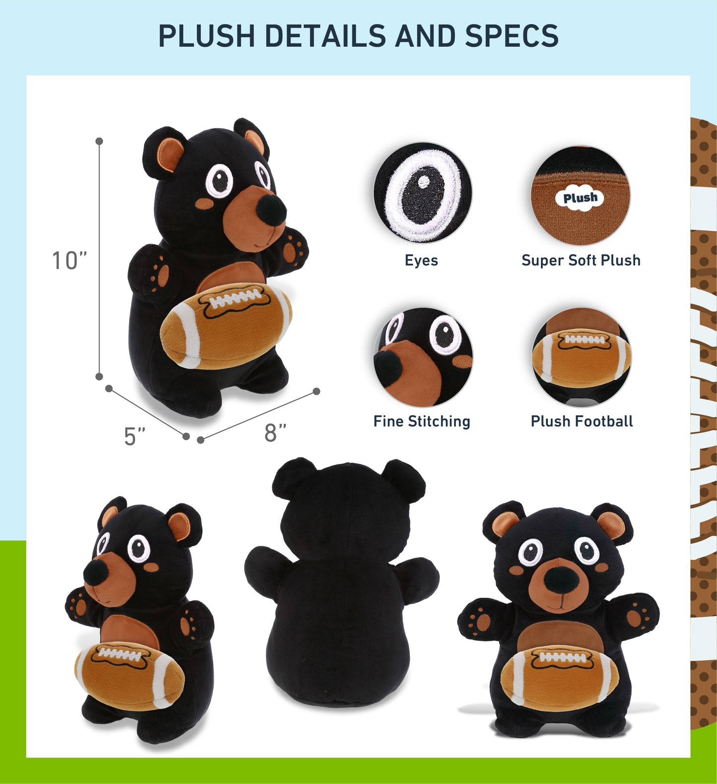 SNUG-MOOSHIES PLUSH - STANDING BLACK BEAR with Football Plush