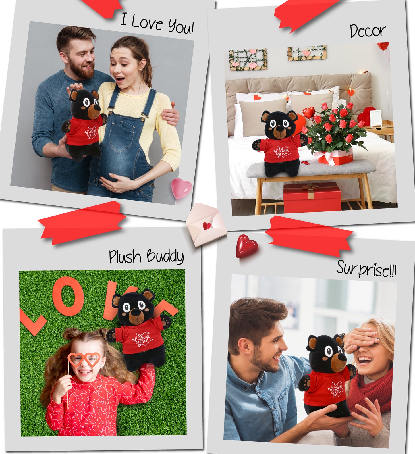 PLUSH I LOVE YOU RED SHIRT- SNUG-MOOSHIES PLUSH - STANDING BLACK BEAR