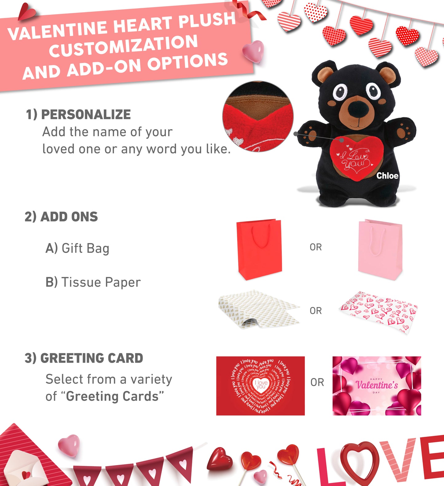 PLUSH I LOVE YOU RED HEART - SNUG-MOOSHIES PLUSH - STANDING BLACK BEAR