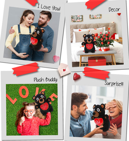 PLUSH I LOVE YOU RED HEART - SNUG-MOOSHIES PLUSH - STANDING BLACK BEAR