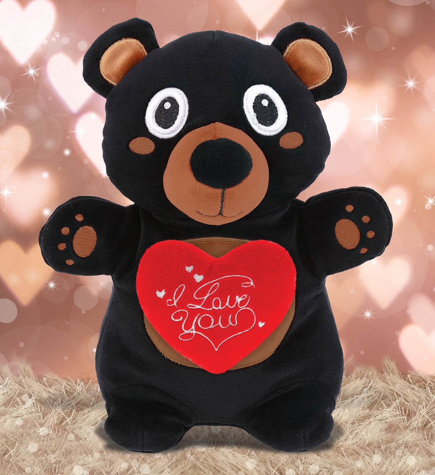 PLUSH I LOVE YOU RED HEART - SNUG-MOOSHIES PLUSH - STANDING BLACK BEAR