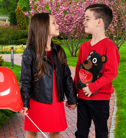 PLUSH I LOVE YOU RED HEART - SNUG-MOOSHIES PLUSH - STANDING BLACK BEAR
