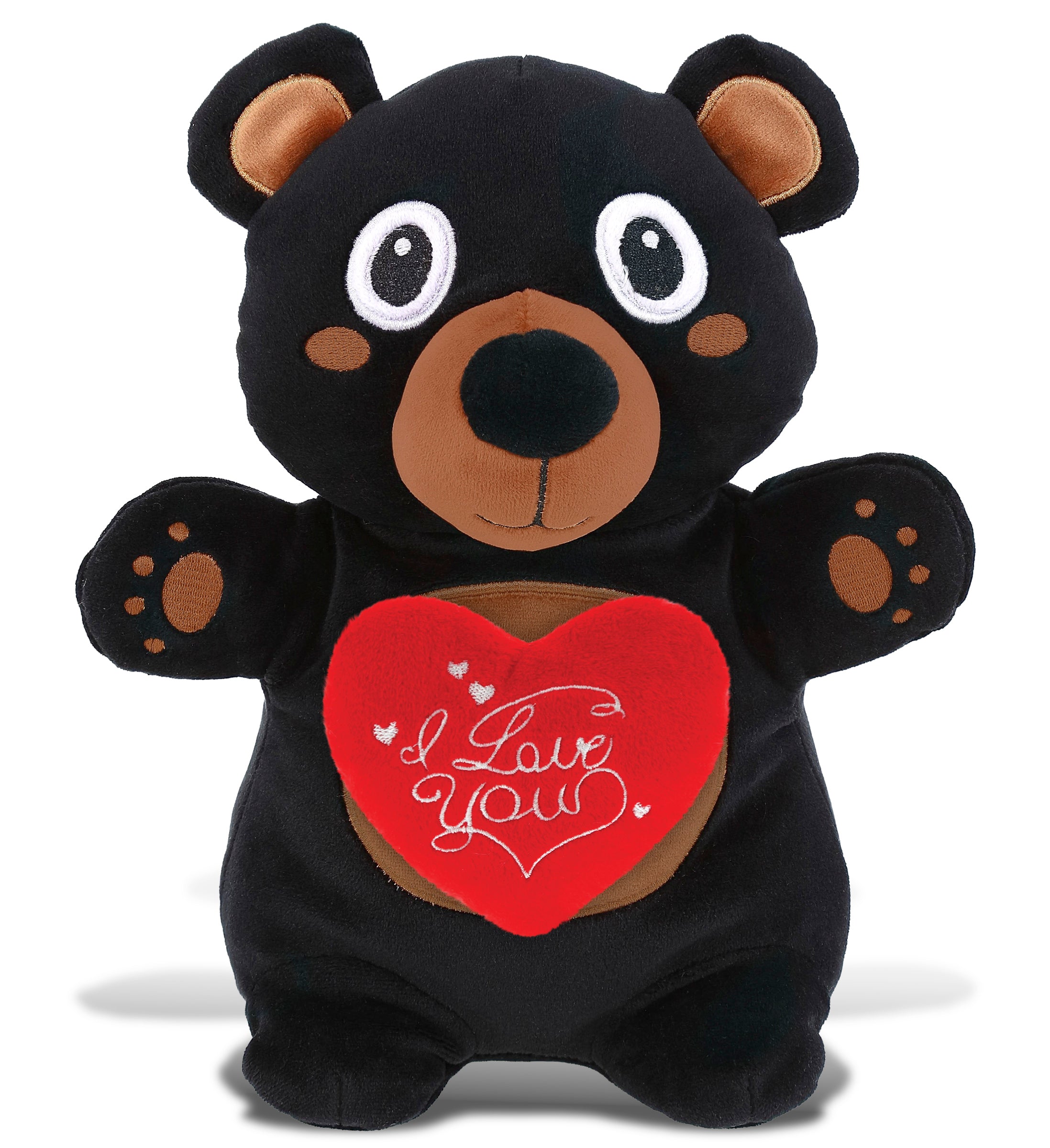 PLUSH I LOVE YOU RED HEART - SNUG-MOOSHIES PLUSH - STANDING BLACK BEAR