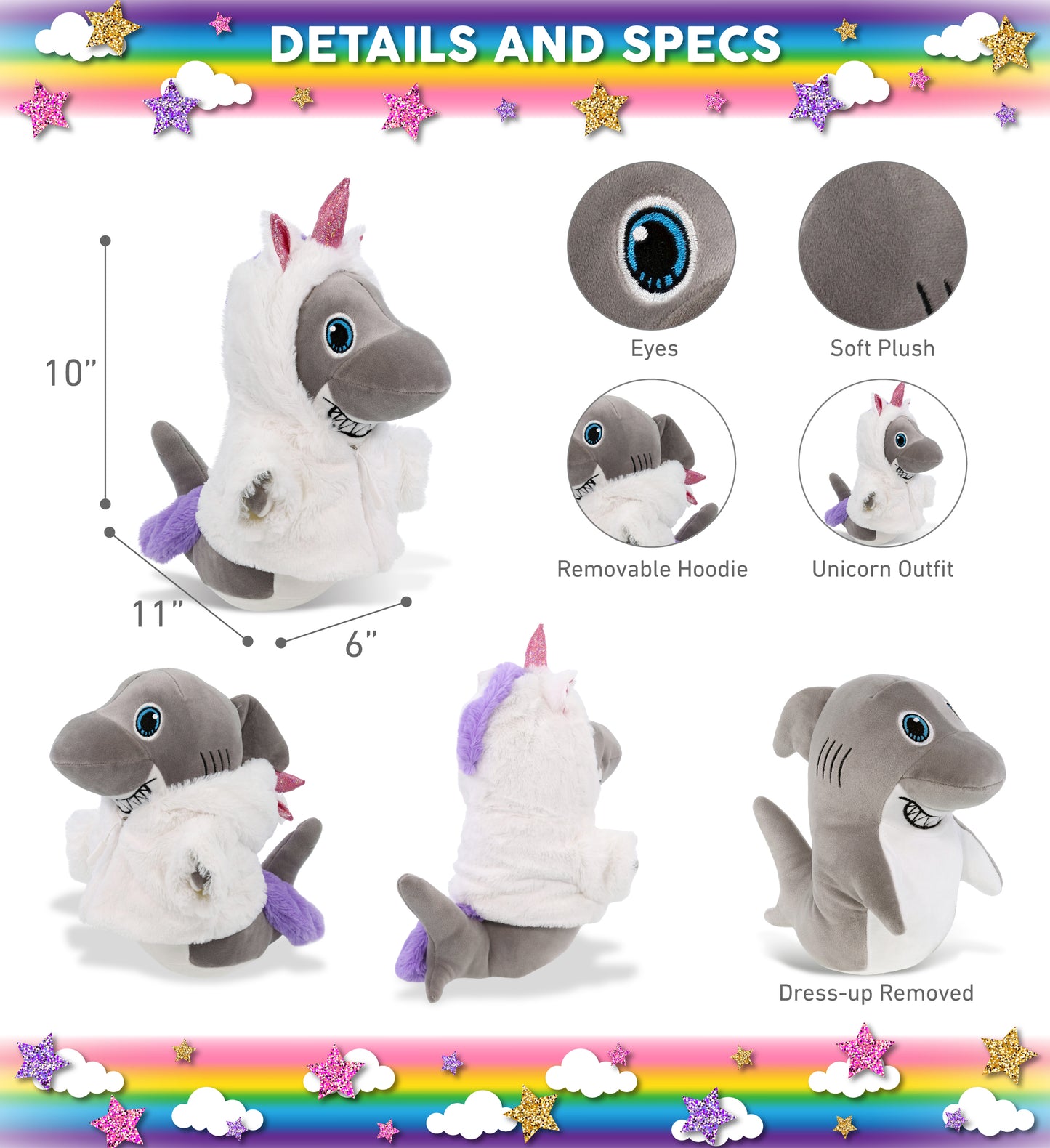 SNUG-MOOSHIES PLUSH - STANDING SHARK with Unicorn Dress Up