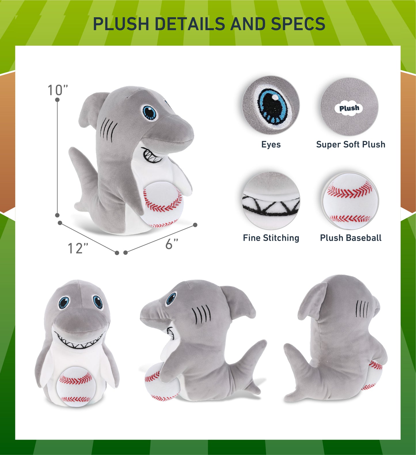 SNUG-MOOSHIES PLUSH - STANDING SHARK with Baseball Plush