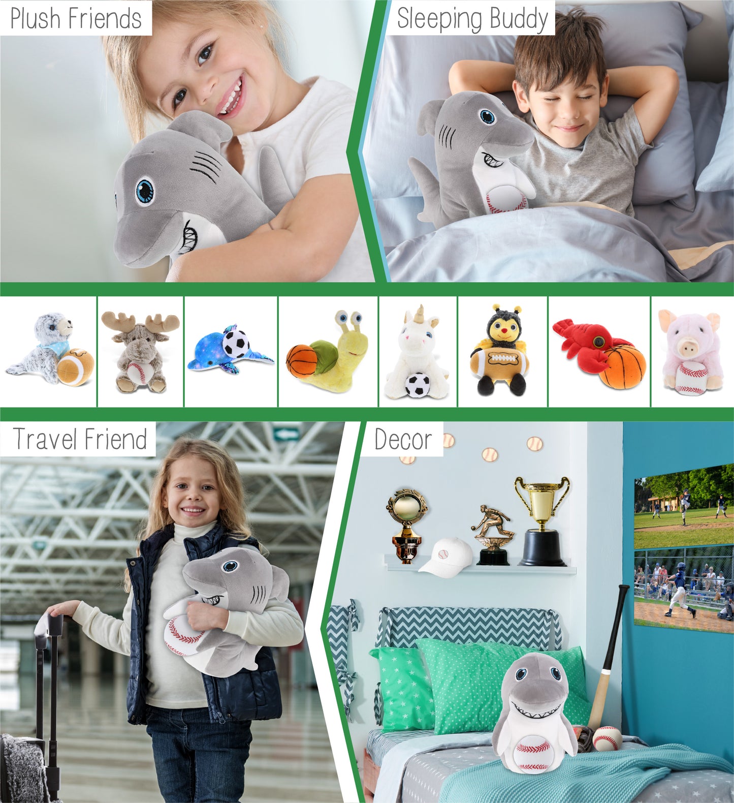 SNUG-MOOSHIES PLUSH - STANDING SHARK with Baseball Plush