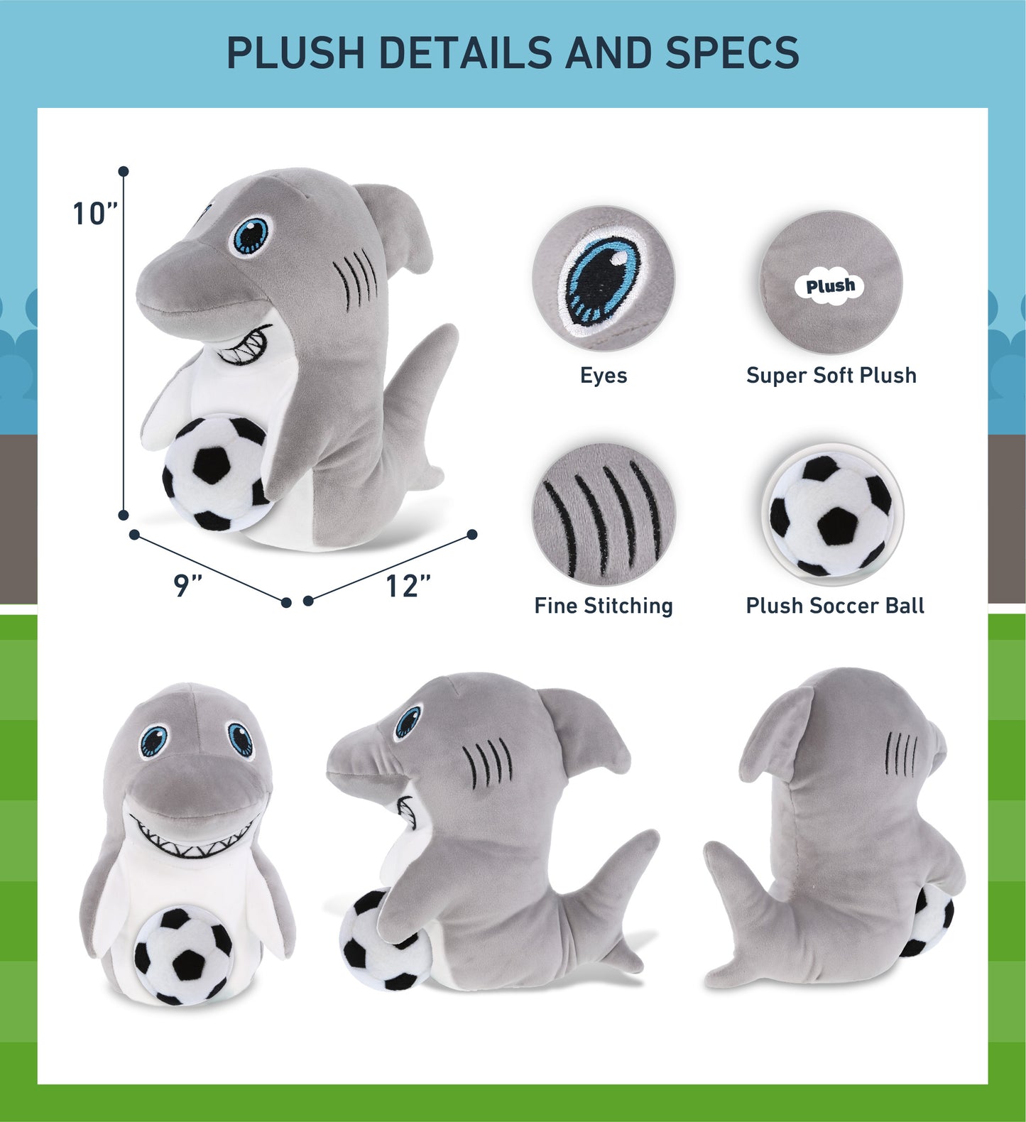SNUG-MOOSHIES PLUSH - STANDING SHARK with Soccer Plush